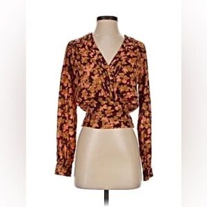 NWOT By Anthropologie Floral Satin Wrap Bow Blouse S